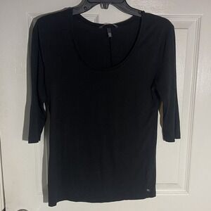 Victorias Secret Black Scoop Neck 3/4 Sleeve Top Angel Wing Logo Small